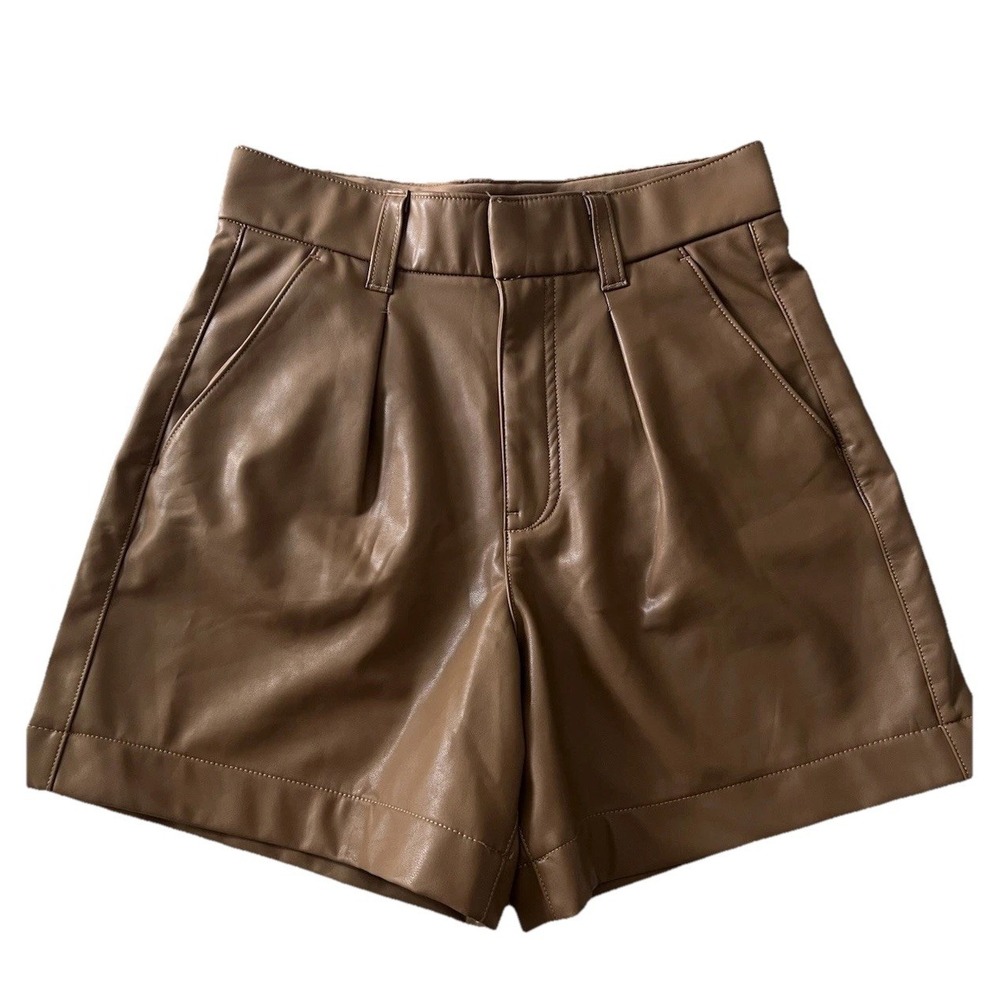 Abercrombie & Fitch Vegan Leather Shorts Brown High Rise Pockets Women Size S - Picture 2 of 9